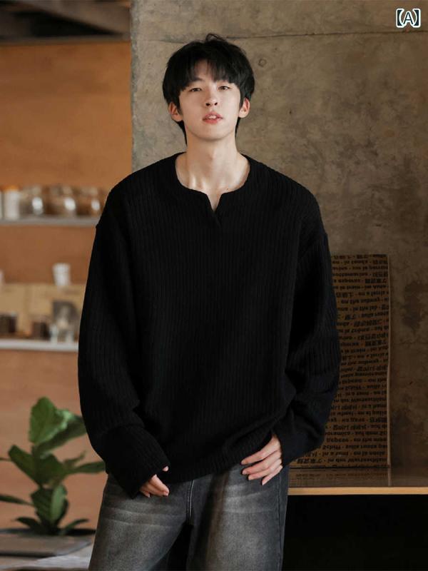 春 コーデ メンズ 用 服 シンプル ファッション オシャレ 大人 かっこいい 紳士服 ストレート スリム 長袖 Vネック シャツ 白 スウェットシャツ カジュアル 通勤スタイル 重ね着コーデ ゆったりシルエット さらっと着 普段使い