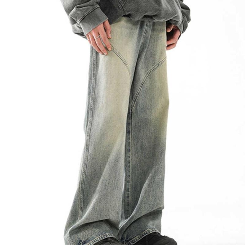 Spring Outfit Men's Clothing Simple Fashion Adult Men's Clothing American Street Straight Wide Flare Jeans Pants Casual Commuter Style Layered Outfit Loose Silhouette Comfortable Fit Easy to Move Daily