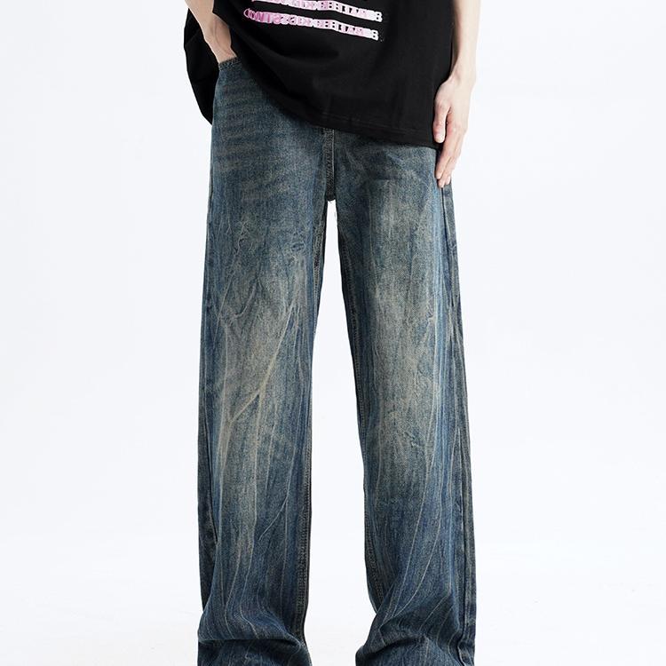 春 コーデ メンズ 用 服 シンプル 大人 紳士服 アメリカン カジュアル ストレート ワイド ジーンズ パンツ ライトニング 春秋 カジュアル 通勤スタイル 重ね着コーデ ゆったりシルエット 快適フィット 動きやすい デイリー
