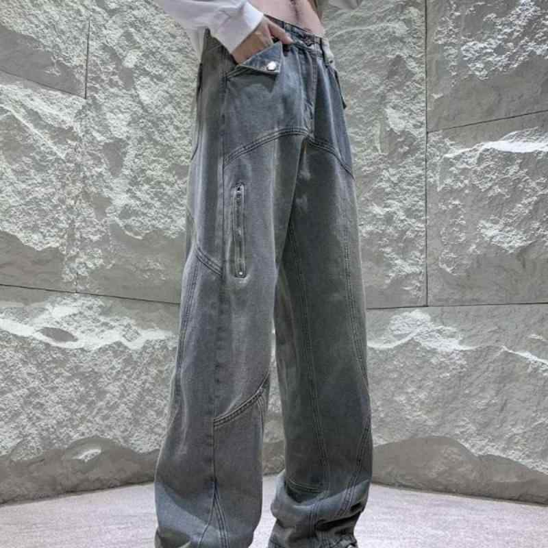 春 コーデ メンズ 用 服 シンプル 大人 紳士服 アメリカン ストリート カジュアル ストレート ワイド フレア ジーンズ パンツ ダメージ..