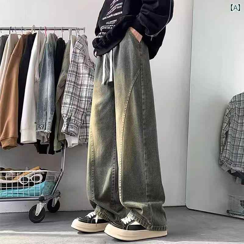 春 コーデ メンズ 用 服 シンプル ファッション 大人 紳士服 アメリカン ストリート カジュアル ストレート ワイド ジーンズ パンツ 秋 カジュアル 通勤スタイル 重ね着コーデ ゆったりシルエット 快適フィット 動きやすい デイリー