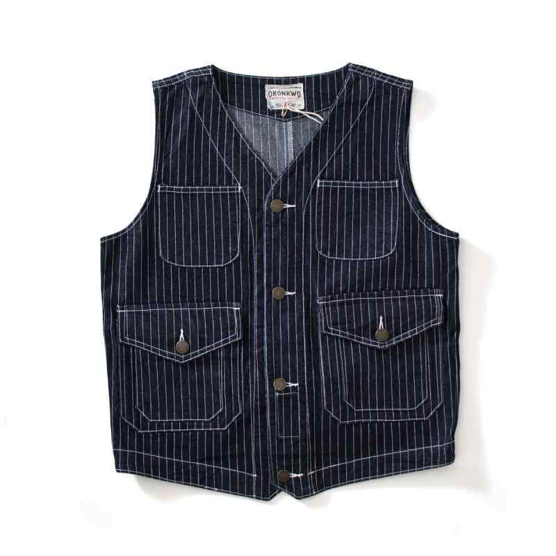 春 コーデ メンズ 用 服 シンプル ファッション オシャレ 大人 紳士服 アメリカン デニム ベスト ヴィンテージ ワークウェア カーキ カジュアル 通勤スタイル 重ね着コーデ ゆったりシルエット 快適フィット 動きやすい デイリー