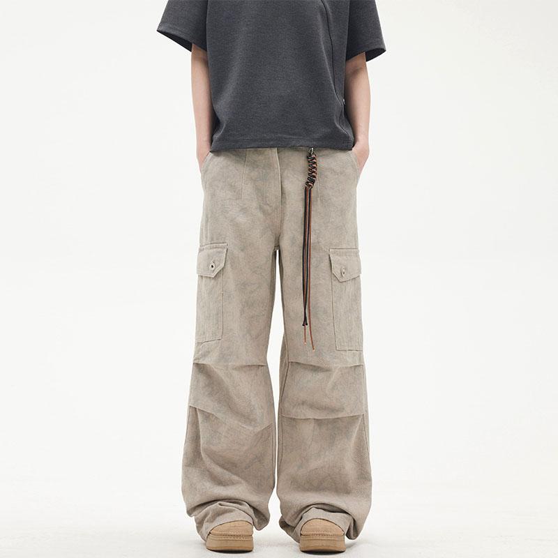 春 コーデ メンズ 用 服 シンプル 大人 紳士服 アメリカン ストリート カジュアル ストレート ワイド ポケット パンツ プリーツ ダーク..