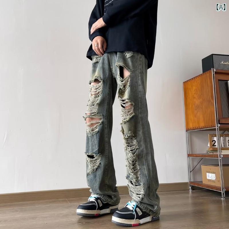 春 コーデ メンズ 用 服 シンプル 大人 紳士服 アメリカン ストリート カジュアル ワイド ジーンズ パンツ ダメージ 男女兼用 カジュアル 通勤スタイル 重ね着コーデ ゆったりシルエット 快適フィット 動きやすい デイリー