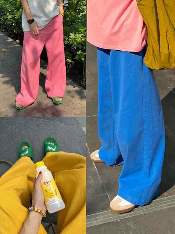春 コーデ メンズ 用 服 大人 紳士服 アメリカン カジュアル ゆったり ストレート ワイド ジーンズ パンツ ピンク 男女兼用 夏 カジュ..