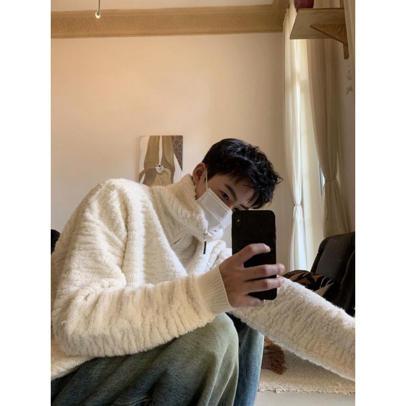 春 コーデ メンズ 用 服 シンプル ファッション 大人 紳士服 アメリカン ゆったり スタンドカラー ニッ..