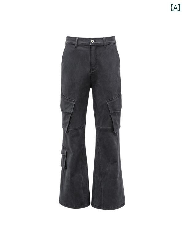 春 コーデ メンズ 用 服 シンプル ファッション オシャレ 大人 紳士服 フレア マルチ ポケット ダメージ ヴィンテージ カーゴ カジュアル 通勤スタイル 重ね着コーデ ゆったりシルエット 着 デイリーウェア 街歩きスタイル