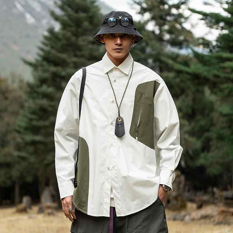 春 コーデ メンズ 用 服 シンプル ファッション オシャレ 大人 かっこいい 紳士服 長袖 シャツ ジャケット ハイエンド ワークシャツ 春秋 カジュアル 通勤スタイル 重ね着コーデ ゆったりシルエット 軽アウター