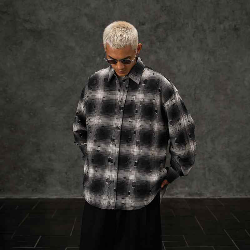 Other - 春 コーデ メンズ 用 服 シンプル ファッション オシャレ 大人 かっこいい 紳士服 ストリート ゆったり 長袖 チェック シャツ ジャケット ダメージ 春秋 カジュアル 通勤スタイル 重ね着コーデ ゆったりシルエット 軽アウター