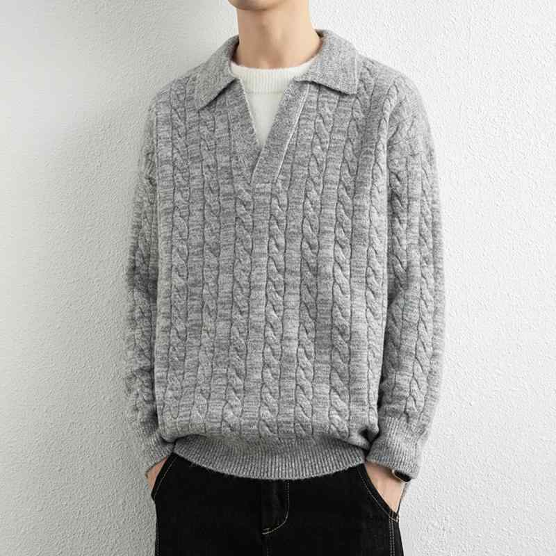 乐天商城 - メンズ ファッション 服 男性用 オシャレ シンプル 大人 かっこいい ストリート 紳士服 シャツ カラーニット セーター ゆったり ウール コットン ウール セーター