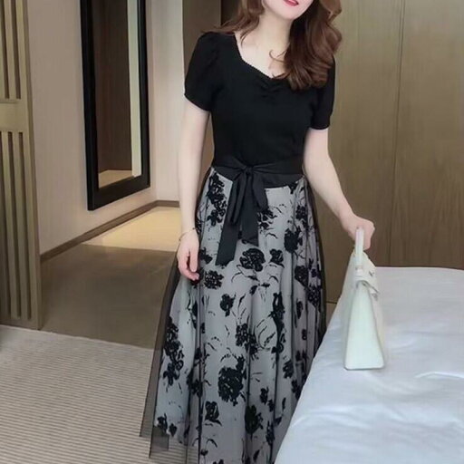 春 コーデ レディース ファッション オシャレ カワイイ シンプル きれいめ ナチュラル 上品カジュアル 婦人服 フェイク ツーピース 半袖 ドレス 夏 メッシュ Aライン ミドル丈 スカート スリムフィット 春 コーデ レディース ファッション オシャレ カワイイ シンプル きれいめ ナチュラル 上品カジュアル 婦人服 フェイク ツーピース 半袖 ドレス 夏 メッシュ Aライン ミドル丈 スカート スリムフィット