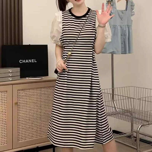 春 コーデ レディース ファッション オシャレ カワイイ シンプル きれいめ ナチュラル 上品カジュアル 婦人服 ドレス 半袖 夏 スリム カジュアル ミドル丈 ストライプ 春 コーデ レディース ファッション オシャレ カワイイ シンプル きれいめ ナチュラル 上品カジュアル 婦人服 ドレス 半袖 夏 スリム カジュアル ミドル丈 ストライプ