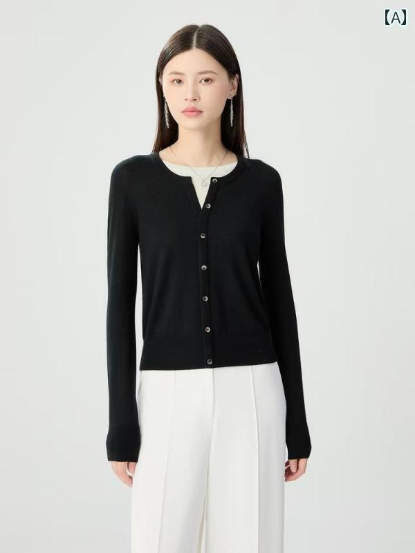 春 コーデ レディース ファッション オシャレ カワイイ シンプル きれいめ ナチュラル 上品カジュアル 婦人服 ホワイト カラー ラウンドネック フェイク ツーピース 長袖 セーター ウール プルオーバーシャツ