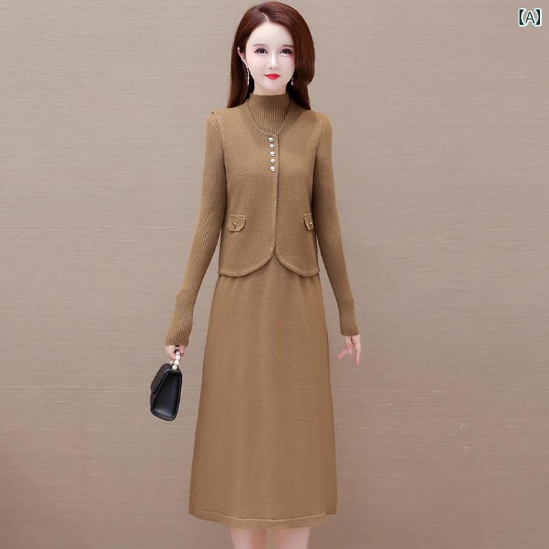 春 コーデ レディース ファッション オシャレ カワイイ シンプル きれいめ ナチュラル 上品カジュアル 婦人服 ニット ベスト ドレス ツーピース スーツ ハイエンド ミドル丈 セーター スカート