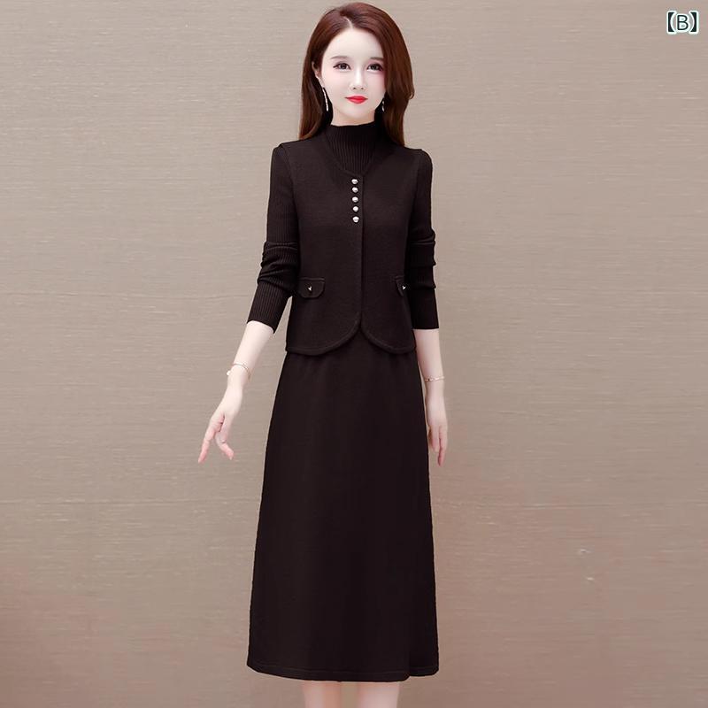 春 コーデ レディース ファッション オシャレ カワイイ シンプル きれいめ ナチュラル 上品カジュアル 婦人服 ニット ベスト ドレス ツーピース スーツ ハイエンド ミドル丈 セーター スカート