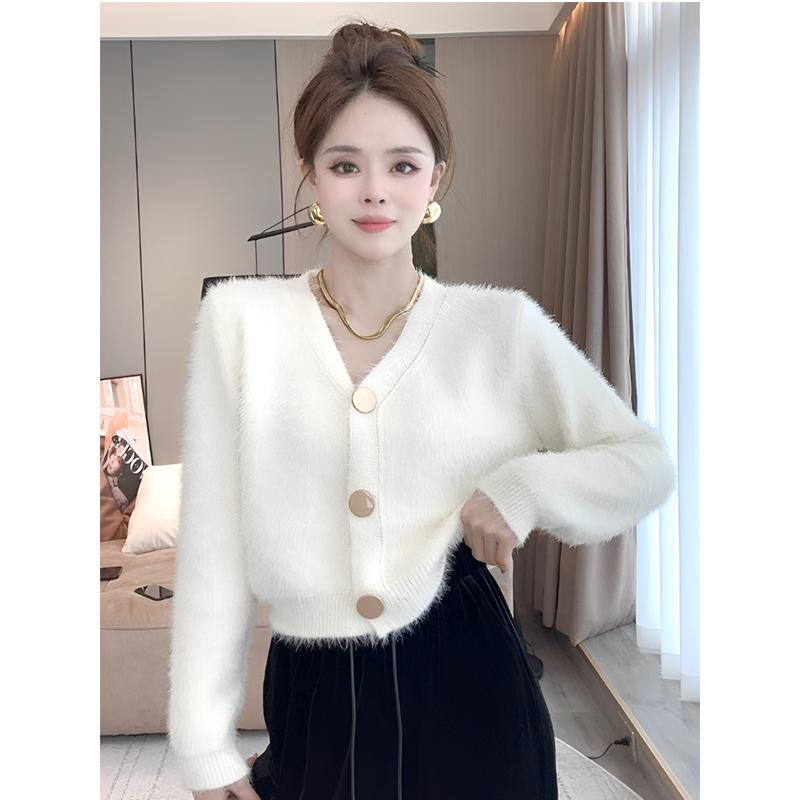 春 コーデ レディース ファッション オシャレ カワイイ シンプル きれいめ ナチュラル 上品カジュアル 婦人服 ベルベット Vネックカーディガン セーター ジャケット アウター トップス