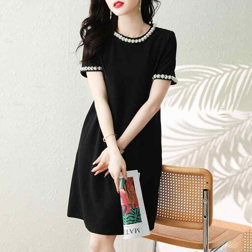春 コーデ レディース ファッション オシャレ カワイイ シンプル きれいめ ナチュラル 上品カジュアル 婦人服 ホワイト カラー 夏 ラウンドネック ブラック スカート ドレス 春 コーデ レディース ファッション オシャレ カワイイ シンプル きれいめ ナチュラル 上品カジュアル 婦人服 ホワイト カラー 夏 ラウンドネック ブラック スカート ドレス