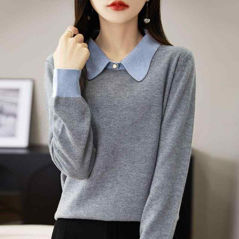 Rakuten - 春 コーデ レディース ファッション オシャレ カワイイ シンプル きれいめ ナチュラル 上品カジュアル 婦人服 ホワイト カラー フレンチ フェイク ツーピース ウール セーター