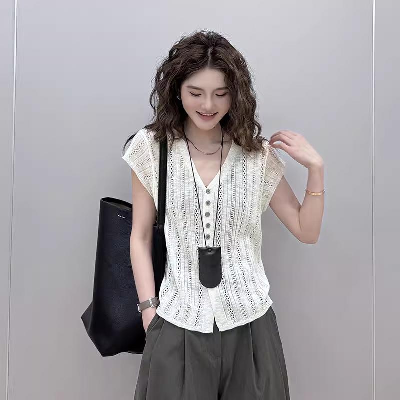 春 コーデ レディース ファッション オシャレ カワイイ シンプル きれいめ ナチュラル 上品カジュアル 婦人服 カーディガン 夏 半袖 リネン セーター Vネック カジュアル スリム トップス