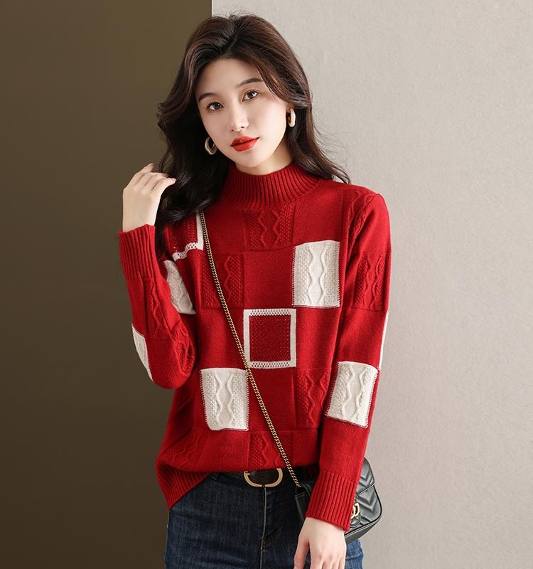 春 コーデ レディース ファッション オシャレ カワイイ シンプル きれいめ ナチュラル 上品カジュアル 婦人服 ホワイト カラー 大きいサイズ ハーフ タートル 干支 ドラゴン 赤 セーター シャツ