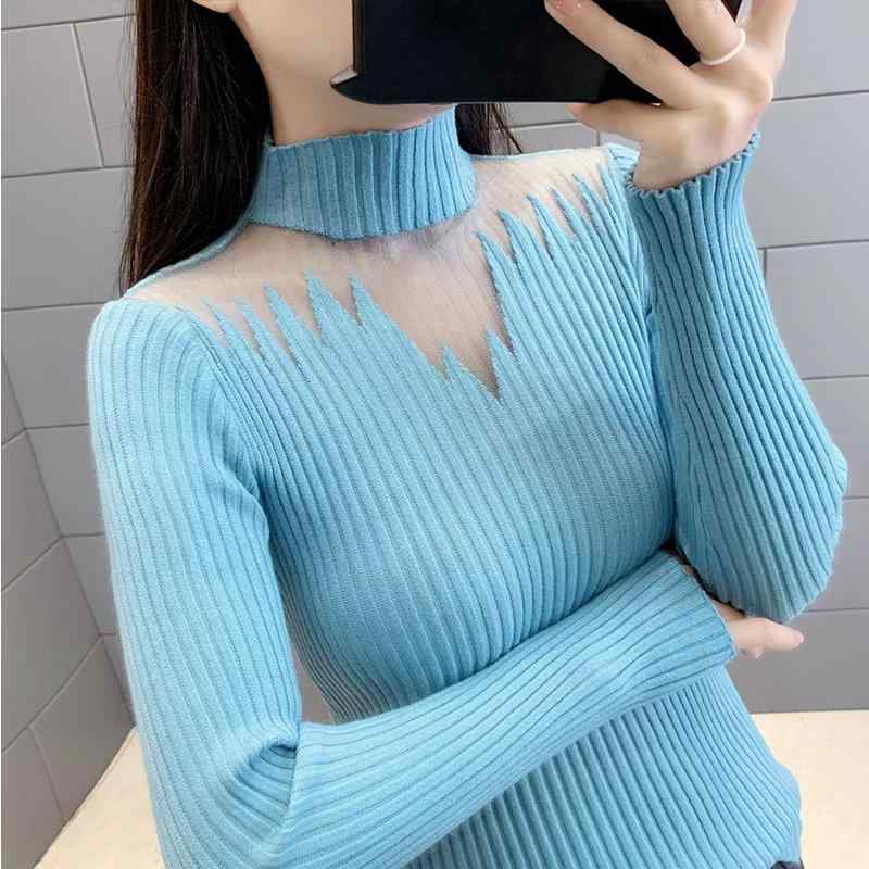 春 コーデ レディース ファッション オシャレ カワイイ シンプル きれいめ ナチュラル 上品カジュアル 婦人服 メッシュ ハーフ タートルネックニット レイヤリング シャツ インナースタイル スリム セーター トップス