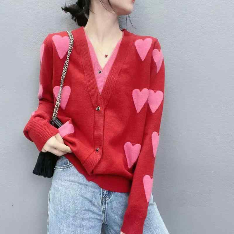 春 コーデ レディース ファッション オシャレ カワイイ シンプル きれいめ ナチュラル 上品カジュアル 婦人服 赤 Vネック ニット カーディガン ジャケット ツーピース セーター(4)