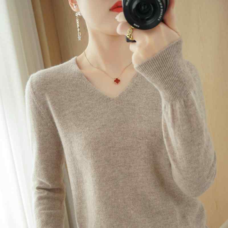 Rakuten - 春 コーデ レディース ファッション オシャレ カワイイ シンプル きれいめ ナチュラル 上品カジュアル 婦人服 セーター Vネックプルオーバー スリム 大きいサイズ ニット シャツ