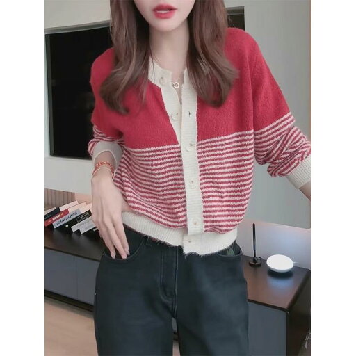 春 コーデ レディース ファッション オシャレ カワイイ シンプル きれいめ ナチュラル 上品カジュアル 婦人服 赤 ステッチ コントラスト ストライプ ニット カーディガン フレンチ セーター 長袖 カジュアル トップス 春 コーデ レディース ファッション オシャレ カワイイ シンプル きれいめ ナチュラル 上品カジュアル 婦人服 赤 ステッチ コントラスト ストライプ ニット カーディガン フレンチ セーター 長袖 カジュアル トップス
