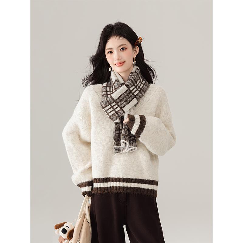 春 コーデ レディース ファッション オシャレ カワイイ シンプル きれいめ ナチュラル 上品カジュアル 婦人服 クラシック Vネック スリム ベルベット 厚手 セーター トップス