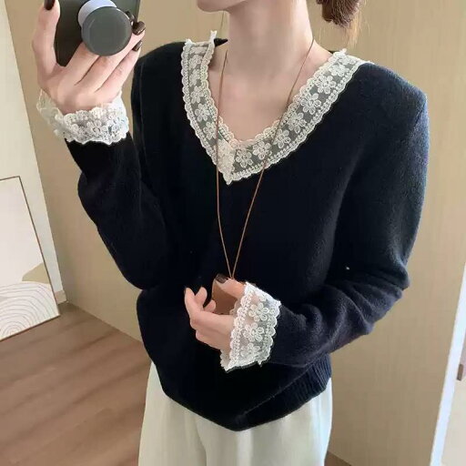 春 コーデ レディース ファッション オシャレ カワイイ シンプル きれいめ ナチュラル 上品カジュアル 婦人服 Vネック レース セーター ゆったり スリム トップス 春 コーデ レディース ファッション オシャレ カワイイ シンプル きれいめ ナチュラル 上品カジュアル 婦人服 Vネック レース セーター ゆったり スリム トップス