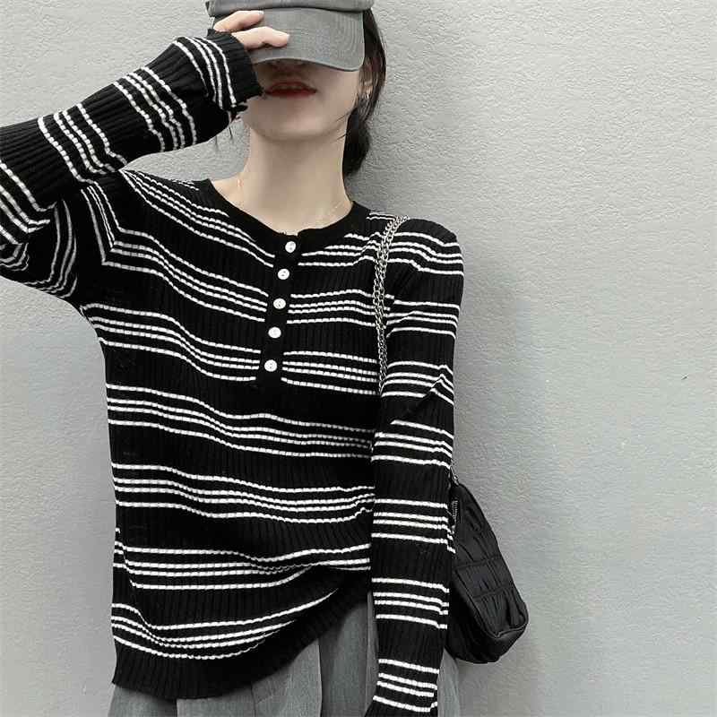 Other - 春 コーデ レディース ファッション オシャレ カワイイ シンプル きれいめ ナチュラル 上品カジュアル 婦人服 ピット ストライプ 長袖 セーター トップス