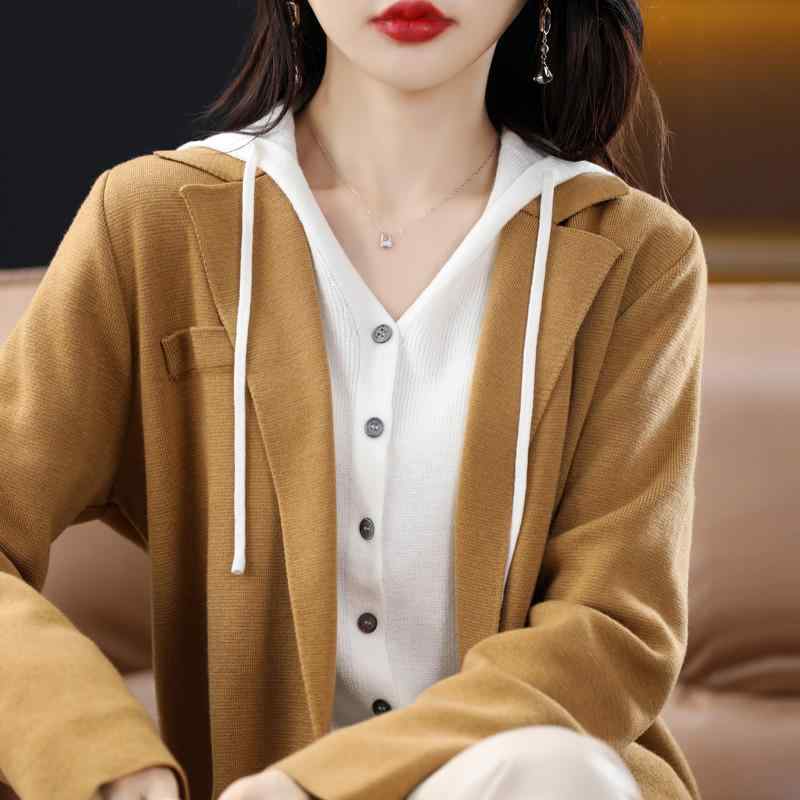 春 コーデ レディース ファッション オシャレ カワイイ シンプル きれいめ ナチュラル 上品カジュアル 婦人服 ウールカーディガン スーツ カラー 無地 ニット ジャケット