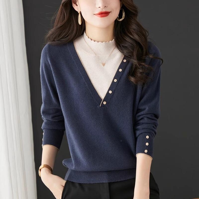 春 コーデ レディース ファッション オシャレ カワイイ シンプル きれいめ ナチュラル 上品カジュアル 婦人服 フェイク ツーピース トップス ニット セーター ボトム ウール
