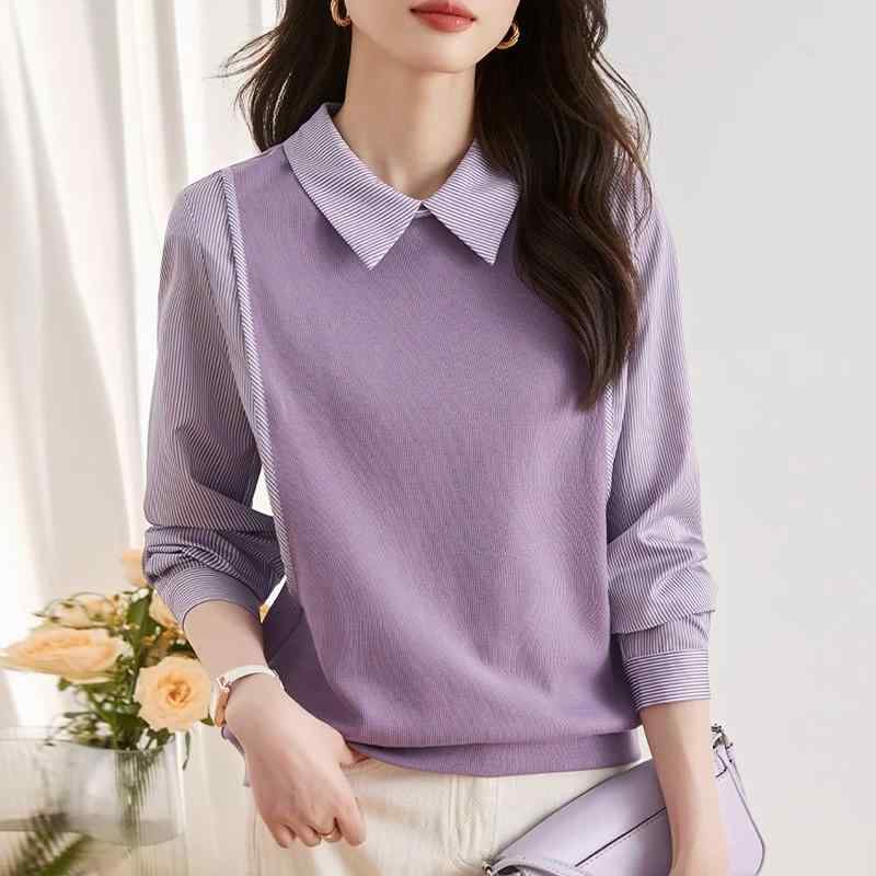 Other - 春 コーデ レディース ファッション オシャレ カワイイ シンプル きれいめ ナチュラル 上品カジュアル 婦人服 フレンチ ストライプ フェイク ツーピース 長袖 シャツ ニット トップス