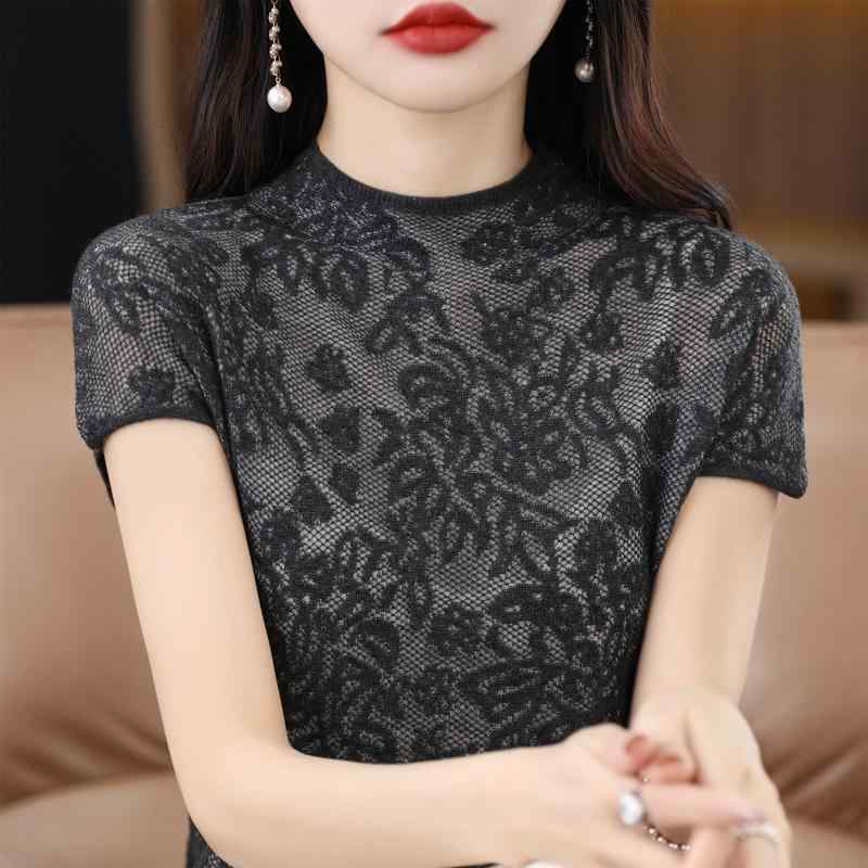 春 コーデ レディース ファッション オシャレ カワイイ シンプル きれいめ ナチュラル 上品カジュアル 婦人服 レース セーター 半袖 快適 スリム トップス(4)