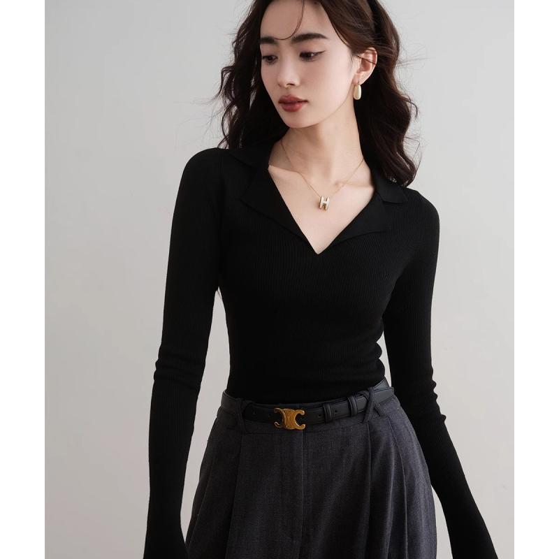 春 コーデ レディース ファッション オシャレ カワイイ シンプル きれいめ ナチュラル 上品カジュアル 婦人服 ソフト ニット レイヤリング シャツ Vネック スリムフィット トップス