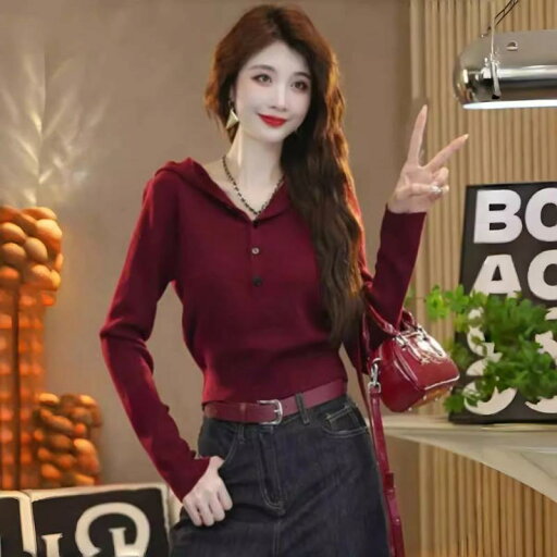 春 コーデ レディース ファッション オシャレ カワイイ シンプル きれいめ ナチュラル 上品カジュアル 婦人服 シンプル フード付き セーター スリム 春 コーデ レディース ファッション オシャレ カワイイ シンプル きれいめ ナチュラル 上品カジュアル 婦人服 シンプル フード付き セーター スリム