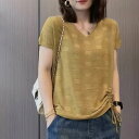 春 コーデ レディース ファッション オシャレ カワイイ シンプル きれいめ ナチュラル 上品カジュアル 婦人服 夏 半袖 スリム ニット Tシャツ トップス