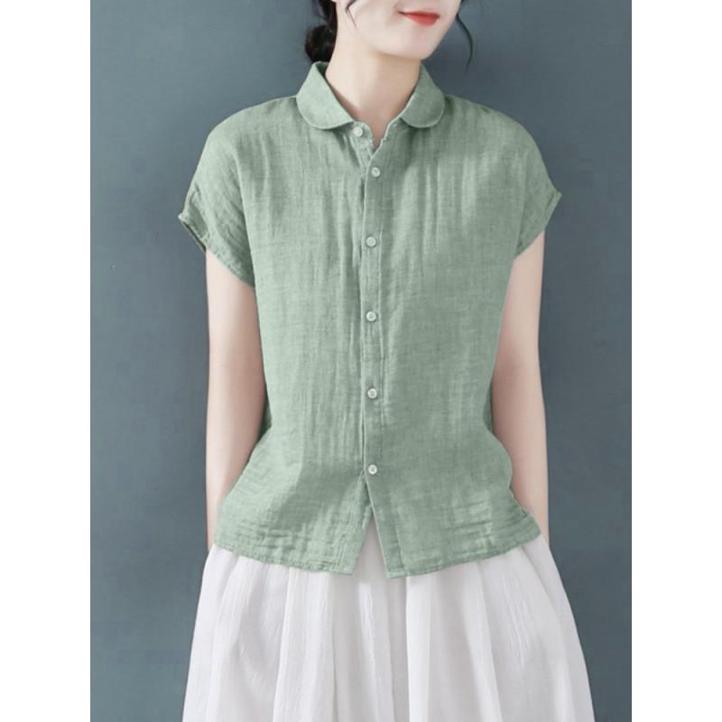 春 コーデ レディース ファッション オシャレ カワイイ シンプル きれいめ ナチュラル 上品カジュアル 婦人服 カジュアル コットンリネン シャツ 夏 フライング スリーブ 半袖 トップス