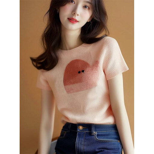 春 コーデ レディース ファッション オシャレ カワイイ シンプル きれいめ ナチュラル 上品カジュアル 婦人服 半袖 プリント セーター 春 コーデ レディース ファッション オシャレ カワイイ シンプル きれいめ ナチュラル 上品カジュアル 婦人服 半袖 プリント セーター