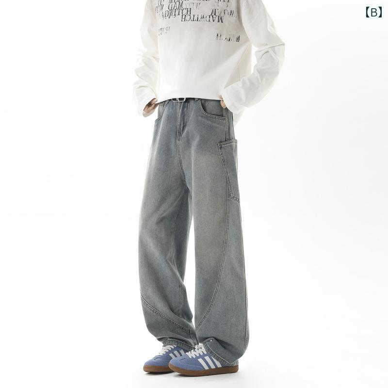 メンズ ファッション 服 用 オシャレ シンプル 大人 かっこいい 大きいサイズ ストリート 紳士服 アメリカン ポケット ウォッシュド ジーンズ レトロ カジュアル パンツ