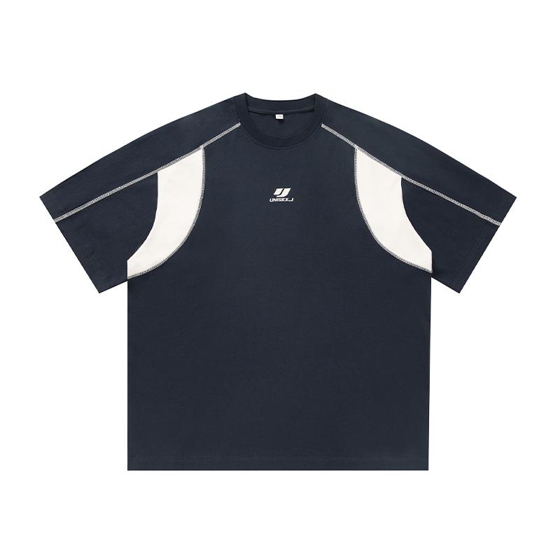 メンズ ファッション 服 用 オシャレ シンプル 大人 かっこいい 大きいサイズ ストリート 紳士服 夏 ステッチ ラウンドネック 半袖 Tシャツ レトロ ゆったり トップス(4.0)