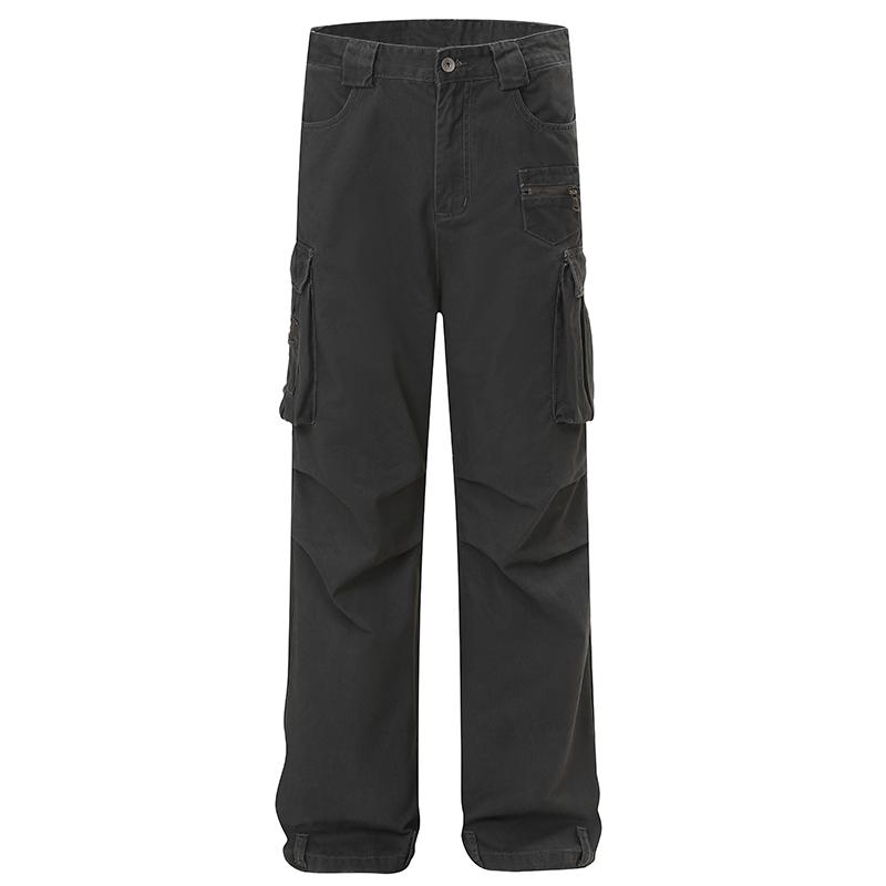 メンズ ファッション 服 用 オシャレ シンプル 大人 かっこいい 大きいサイズ ストリート 紳士服 アメリカン プリーツ マルチ ポケット ウォッシュド ジーンズ レトロ ワイドレッグ 快適