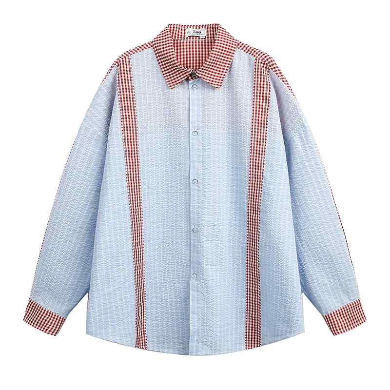 メンズ ファッション 服 用 オシャレ シンプル 大人 かっこいい 大きいサイズ ストリート 紳士服 チェック柄 シアサッカー 長袖 シャツ ゆったり カジュアル ジャケット(4)