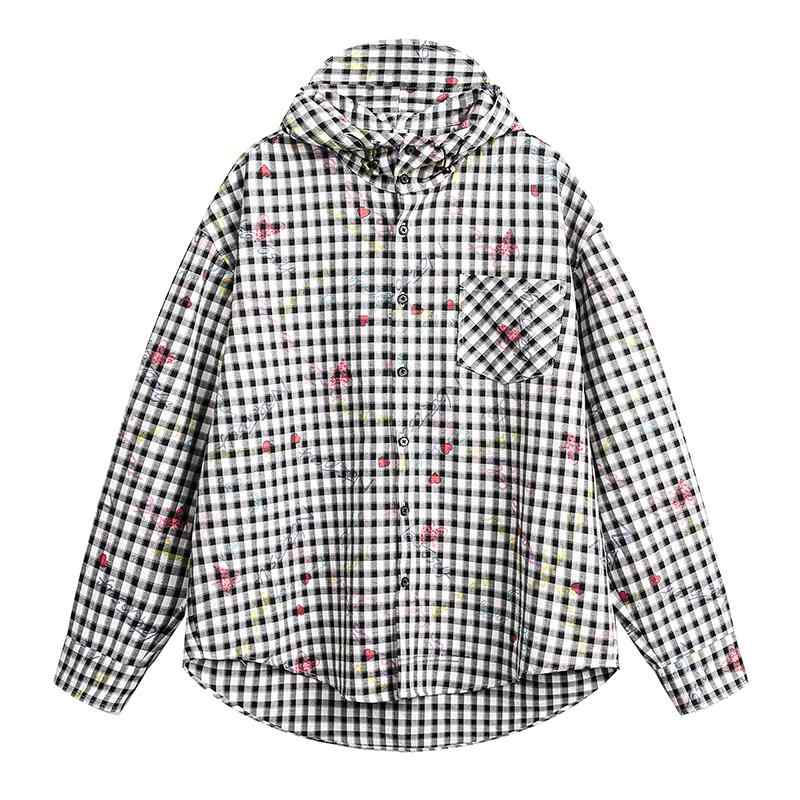 メンズ ファッション 服 用 オシャレ シンプル 大人 かっこいい 大きいサイズ ストリート 紳士服 プリント チェック柄 フード付き シャツ ゆったり カジュアル カーディガン ジャケット