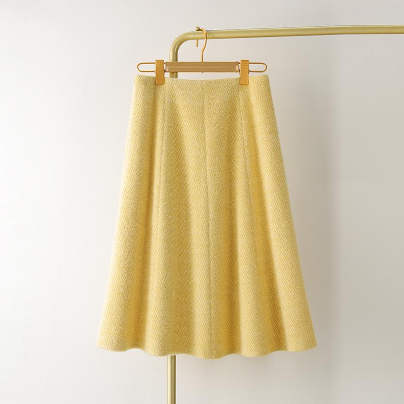 夏コーデ レディース ファッション 服 オシャレ カワイイ 女性用 シンプル 大人カワイイ 大きいサイズ 婦人服 ハイエンド イエロー スカート アンブレラ 厚手 シェニール Aライン 裾 ミドル丈