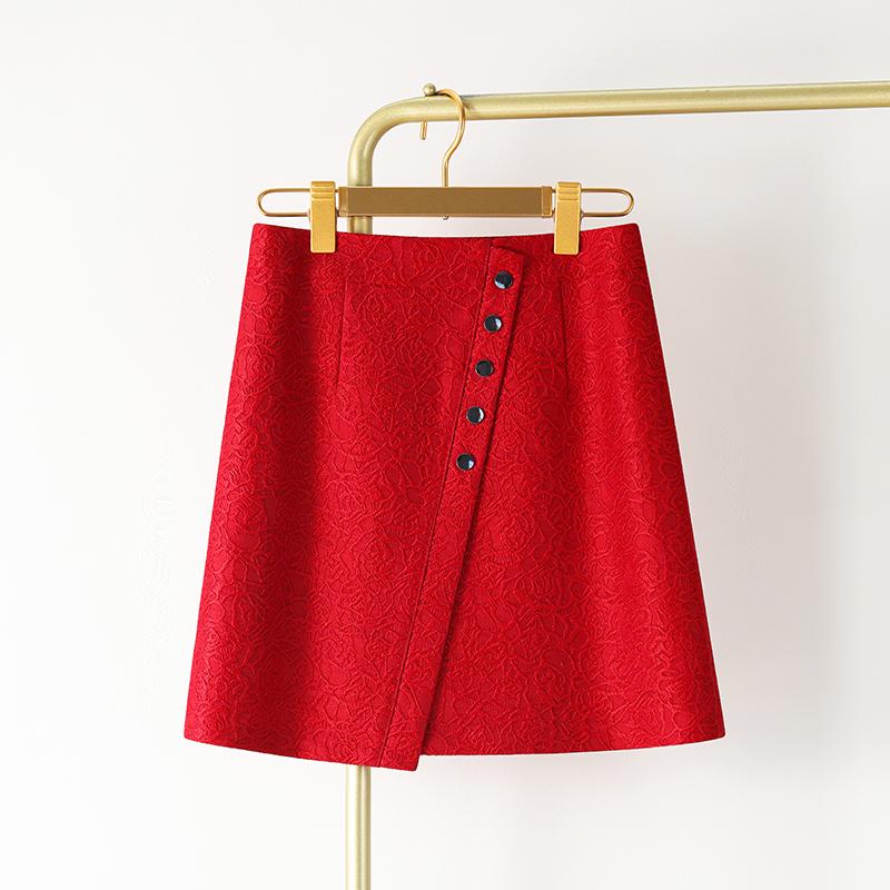夏コーデ レディース ファッション 服 オシャレ カワイイ 女性用 シンプル 大人カワイイ 大きいサイズ 婦人服 レッド ジャカード スカート ハイエンド Aライン ワンステップ