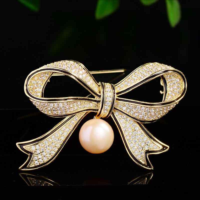 アクセサリー レディース ファッション 小物 上品スタイル コーディネート パーティー アイテム イミテーション 淡水パール リボンモチーフ ブローチ コサージュ