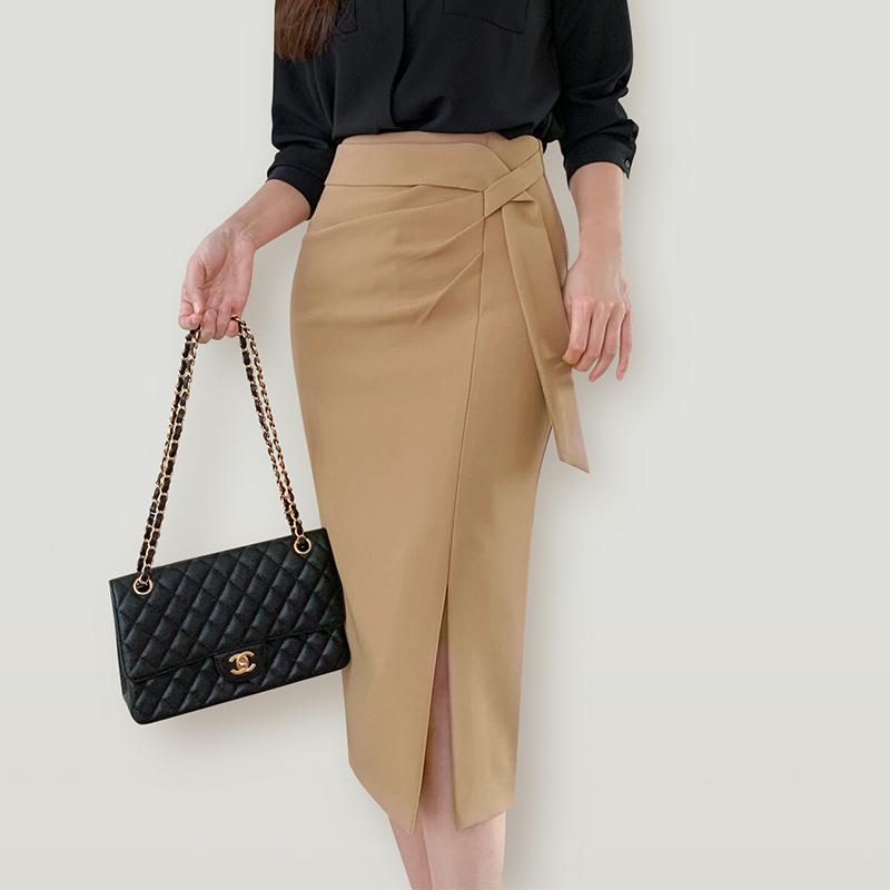 夏コーデ レディース ファッション 服 オシャレ カワイイ 女性用 シンプル 大人カワイイ 大きいサイズ 婦人服 カーキ ヒップ スカート スリット プリーツスカート ハイウエスト スリム ミドル丈