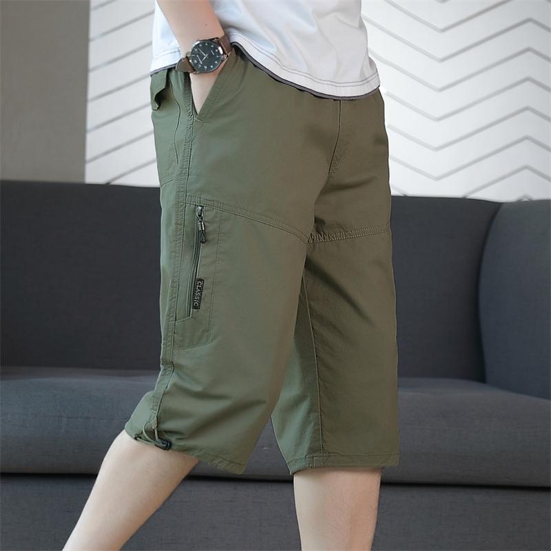 乐天商城 - メンズ ファッション 服 男性用 オシャレ シンプル 大人 かっこいい ストリート 夏 アーミーグリーン 綿 薄手 七分丈 パンツ ストレート カジュアル アウター